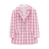 Za Women 2022 Single Pink Breasted  Check Blazer Coat Vintage Long Sleeve Pockets Loose Female Outerwear Chic