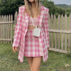 Za Women 2022 Single Pink Breasted  Check Blazer Coat Vintage Long Sleeve Pockets Loose Female Outerwear Chic