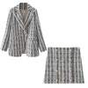 Za Women's Blazer Suit 2022 Autumn Plaid Long sleeve Office Buttons Coat Tops+High waist Mini Skirt Vintage 2-piece set