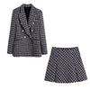 Za Women Elegant Office Wear Plaid Textured Double Breasted Long Sleeve Blazer With Female High Wiats Mini Chic Skirts Sets