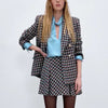 Za Women Elegant Office Wear Plaid Textured Double Breasted Long Sleeve Blazer With Female High Wiats Mini Chic Skirts Sets