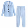 Za Women Office Wear Single Breasted Blazers Coat Vintage Long Sleeves Outerwear And High waist casual pants 2-piece Set