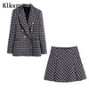 Za Women Suits With Skirt Set 2023 Office Tweed Blazers Jacket And High Wasit Mini Skirts 2 Piece Set Female Office Suit