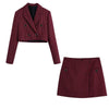 Za Women Suits With Skirt Sets 2023 Office Plaid Cropped Blazer Tops 2 Piece Set Elegant Pleated High Waist Mini Skirt