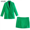 Za Women's Blazer Suit Green blazer For Women Long Sleeves Single Breasted Skirt Sets Elegant Office Lady Suit Green Jacket TRF