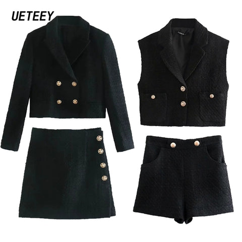 Za Women's Blazers Suits Cropped Jacket Two Pieces Femme Long Sleeves Coats Skinny Office Ladies Elegant Short Blazer Black trf