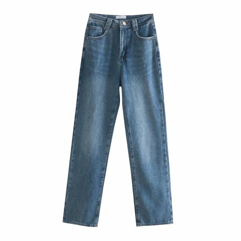 Za women Jeans straight full length Faded high-waist jeans with a five-pocket design Zip fly and metal top button fastening