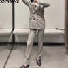 Za women check blazer grey lapel collar long sleeves Blazer front flap pockets double-breasted fastening with contrast buttons