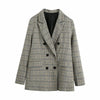 Za women check blazer grey lapel collar long sleeves Blazer front flap pockets double-breasted fastening with contrast buttons