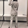 Za women check blazer grey lapel collar long sleeves Blazer front flap pockets double-breasted fastening with contrast buttons
