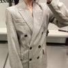 Za women check blazer grey lapel collar long sleeves Blazer front flap pockets double-breasted fastening with contrast buttons
