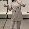 Za women check blazer grey lapel collar long sleeves Blazer front flap pockets double-breasted fastening with contrast buttons