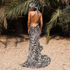 Zabrina Spring Summer Long Dress Sexy Zebra Print Temperament Elegant Dresses For Women Slit Backless Vestidos 2023 s