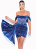 Zabrina Velvet Mini Dress Women Off Shoulder Mesh Patchwork Ribbon Robe Zipper Bodycon Sexy Party Dresses Y2k 2023 Solid Elegant