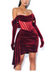 Zabrina Velvet Mini Dress Women Off Shoulder Mesh Patchwork Ribbon Robe Zipper Bodycon Sexy Party Dresses Y2k 2023 Solid Elegant
