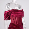 Zabrina Velvet Mini Dress Women Off Shoulder Mesh Patchwork Ribbon Robe Zipper Bodycon Sexy Party Dresses Y2k 2023 Solid Elegant