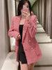 Zach AiIsa Quality Spring Vintage Check Textured Lapel Elegant Casual Double Breasted Embellished Slim Fit Blazer