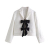 Zach AiIsa Summer Lapel Collar Contrast Bow Slim Fit Short Casual Straight Long Sleeve Texture Suit Jacket