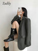 Zadily 2023 Autum Oversize Full Sleeve Gray Women Blazer Office Lady Solid Suit Blazers Work Winter Female Clothing Jackets Coat