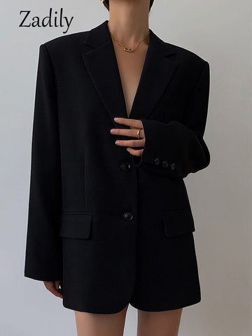 Zadily 2023 Autumn Oversize Long Sleeve Black Women Blazer Normcore Style Loose BF Ladies Suit Blazers Work Clothing Jacket Coat