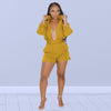 Zaggin 2023 Women Street Casual Style Sets Long Sleeve Lapel Top Elastic Pockets Short Pants Two Piece Sets
