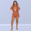 Zaggin 2023 Women Street Casual Style Sets Long Sleeve Lapel Top Elastic Pockets Short Pants Two Piece Sets