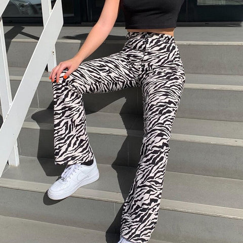 Zebra Animal Print Elegant Pants Capris Harajuku High Waist Trousers Ladies Casual Office Pants Women Streetwear 2023
