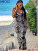 Zebra Striped Bodycon Maxi Dress Women Sleeveless Long Beach Dress Floral Women's Summer Dress 2023