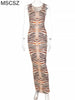Zebra Striped Bodycon Maxi Dress Women Sleeveless Long Beach Dress Floral Women's Summer Dress 2023