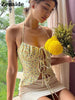 Zenaide 2023 Floral Print Lace Up Tank Top Halter Neck Backless Cut Out Women Summer Sexy Off Shoulder Crop Tops Y2K Vacation