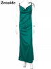 Zenaide 2023 Summer Elegant Spaghetti Strap Maxi Satin Dress With Chain Women Sleeveless Sexy Party Backless Bandage Dresses Y2K