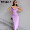 Zenaide Satin Elegant Bandage Bodycon Dress Women Purple Sexy Backless Sleeveless Red Spaghetti Strap Party Dresses Summer Beach