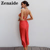 Zenaide Satin Elegant Bandage Bodycon Dress Women Purple Sexy Backless Sleeveless Red Spaghetti Strap Party Dresses Summer Beach