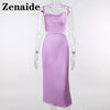 Zenaide Satin Elegant Bandage Bodycon Dress Women Purple Sexy Backless Sleeveless Red Spaghetti Strap Party Dresses Summer Beach