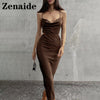 Zenaide Satin Elegant Bandage Bodycon Dress Women Purple Sexy Backless Sleeveless Red Spaghetti Strap Party Dresses Summer Beach