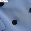 Zevity 2022 Women Double Breasted Casual Blazer Coat Office Ladies Pockets Stylish Outwear Suit Chic Business tops CT661