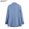 Zevity 2022 Women Double Breasted Casual Blazer Coat Office Ladies Pockets Stylish Outwear Suit Chic Business tops CT661
