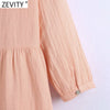 Zevity 2022 Women V Neck Solid Patchwork Casual Mini Shirt Dress Female Chic Agaric Lace Single Breasted Vestidos DS8749
