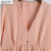 Zevity 2022 Women V Neck Solid Patchwork Casual Mini Shirt Dress Female Chic Agaric Lace Single Breasted Vestidos DS8749