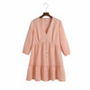 Zevity 2022 Women V Neck Solid Patchwork Casual Mini Shirt Dress Female Chic Agaric Lace Single Breasted Vestidos DS8749