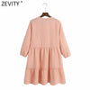 Zevity 2022 Women V Neck Solid Patchwork Casual Mini Shirt Dress Female Chic Agaric Lace Single Breasted Vestidos DS8749