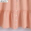 Zevity 2022 Women V Neck Solid Patchwork Casual Mini Shirt Dress Female Chic Agaric Lace Single Breasted Vestidos DS8749