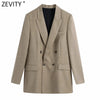 Zevity 2022 Women Vintage Notched Collar Casual Business Blazer Coat Office Ladies Stylish Outwear Suit Chic Fitting Tops CT665