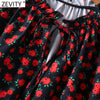 Zevity 2022 Women Vintage V Neck Rose Flower Print Pleats Ruffles Midi Dress Female Bow Sashes Chic Vestido Casual Cloth DS5026