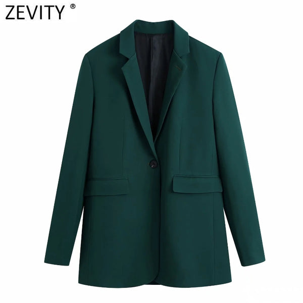 Zevity Women 2023 Single Button Slim Fitting Blazer Coat Office Long Sleeve Pockets Female Outerwear Chic Tops SW711