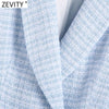 Zevity Women Elegant Plaid Pattern Tweed Woolen Blazer Coat Office Lady Double Breasted Suits Female Chic Buttons Tops CT711