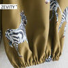 Zevity Women V Neck Animal Print Pleat Ruffles Casual Midi Dress Female Three Quarter Sleeve Chic Vestido DS4623