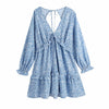 Zevity Women Sexy Deep V Neck Leopard Print Agaric Lace Mini Dress Female Chic Back Hole Casual Slim Ruffles Vestidos DS8199
