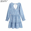 Zevity Women Sexy Deep V Neck Leopard Print Agaric Lace Mini Dress Female Chic Back Hole Casual Slim Ruffles Vestidos DS8199
