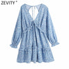Zevity Women Sexy Deep V Neck Leopard Print Agaric Lace Mini Dress Female Chic Back Hole Casual Slim Ruffles Vestidos DS8199